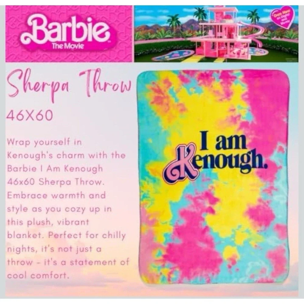Barbie‎ The Movie I Am Kenough Sherpa Throw Blanket 46x60